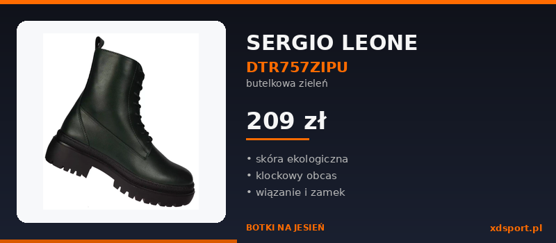 Botki Sergio Leone DTR757ZIPU butelkowa zieleń na jesień