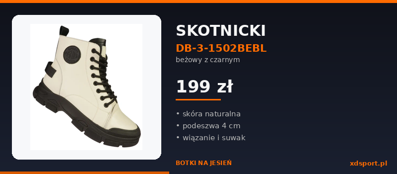 Botki Skotnicki DB-3-1502BEBL beżowe z czarnym na jesień
