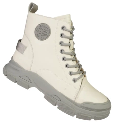 Damskie botki trapery przejściowe / zimowe Skotnicki DB-3-1502WHGY białe