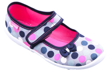 Tenisówki dziecięce Viggami Daria Grochy kapcie dziewczęce na rzep szare