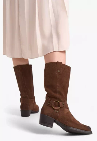 Damskie skórzane kozaki zimowe Sergio Leone DKZ265-SBR brązowe