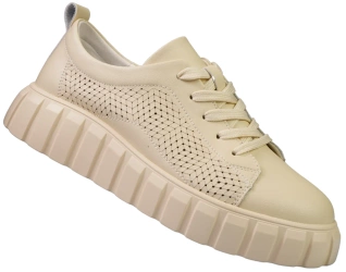 Skórzane buty sportowe damskie w kolorze beżowym Skotnicki DP-3-Y99BE